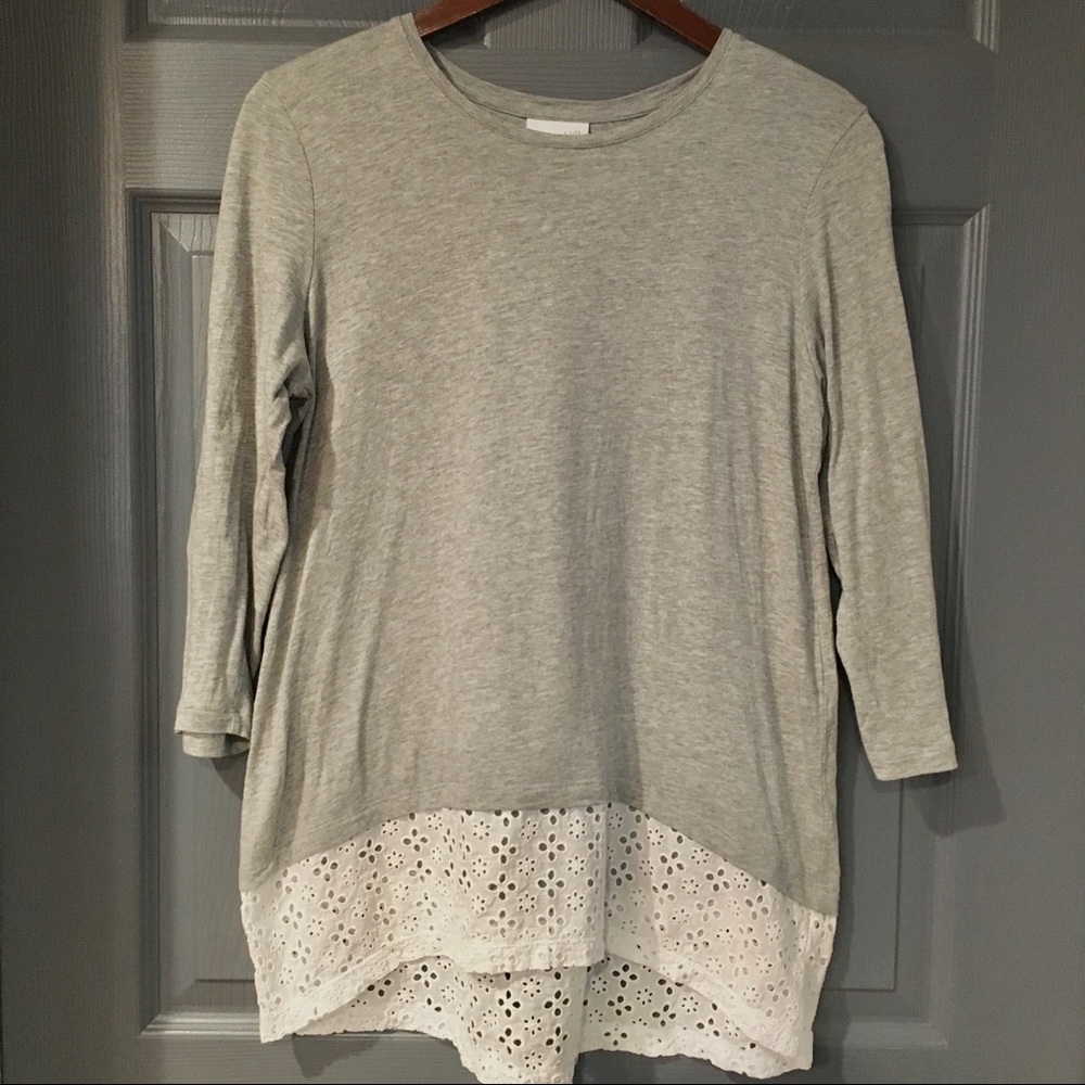 J. Jill 3/4 Length Sleeve Eyelet Lace Trim Top